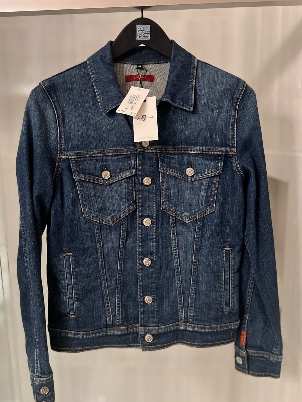7 For All Mankind NWT Dark Wash Stretch Denim Jean Jacket M